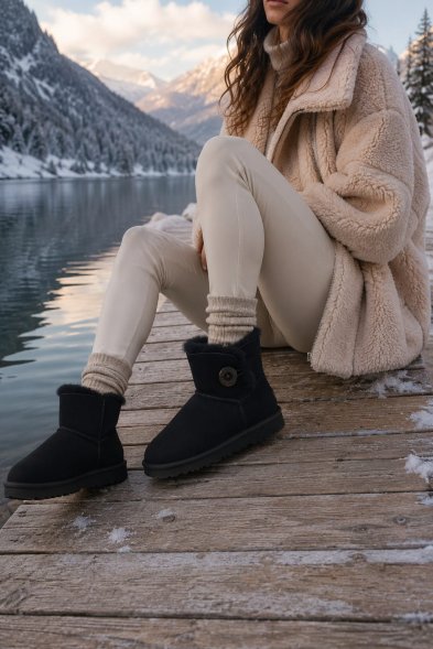 Женские мини угги с пуговицей и пропиткой Ugg Mini Bailey Button II Boot - Black