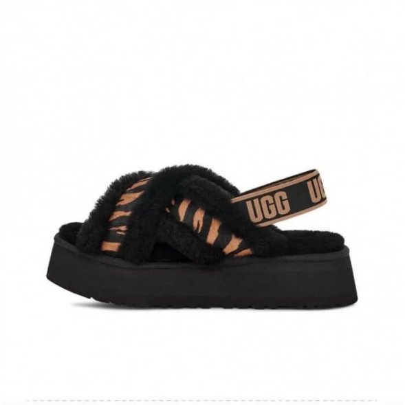 Ugg Disco Cross Slide Sandal - Tiger Print - черный, 35, Натуральная овчина