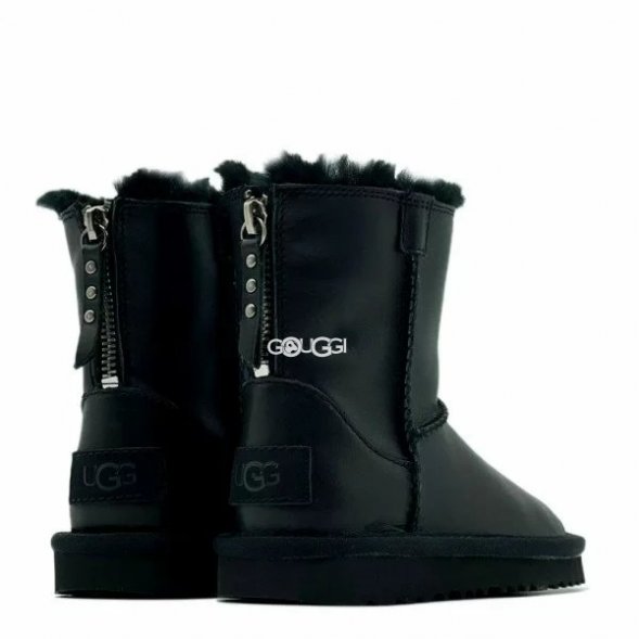Ugg Kids Classic Short Zip Leather Black - 24