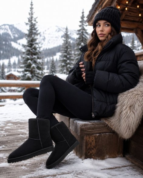 Женские короткие угги с пропиткой Ugg Classic Short II - Black