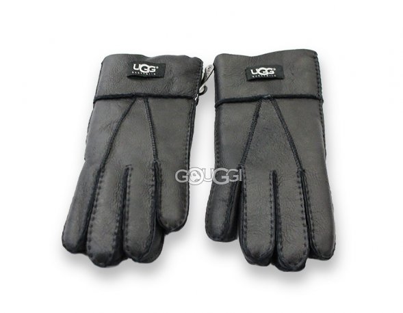 меховые перчатки мужские Leather Black 1