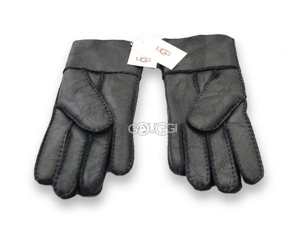 меховые перчатки мужские Leather Black 1