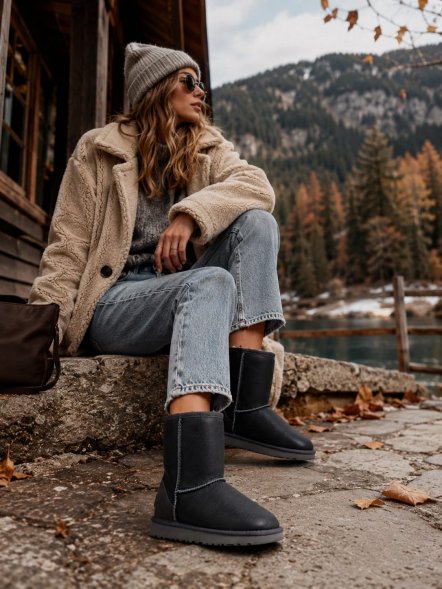 Женские обливные короткие угги Ugg Classic Short Metallic Grey