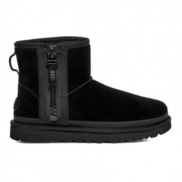 Женские мини угги на молнии Ugg Mini Zipper Tape Logo - Black