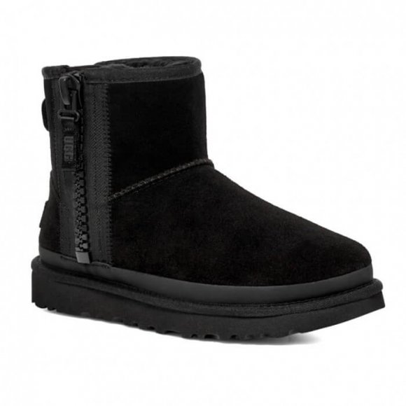 Женские мини угги на молнии Ugg Mini Zipper Tape Logo - Black Женские мини угги на молнии Ugg Mini Zipper Tape Logo - Black