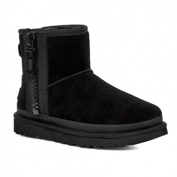 Женские мини угги на молнии Ugg Mini Zipper Tape Logo - Black