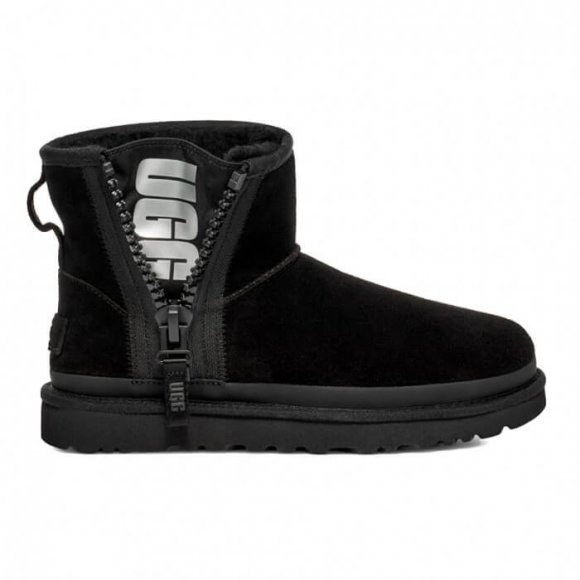 Женские мини угги на молнии Ugg Mini Zipper Tape Logo - Black Женские мини угги на молнии Ugg Mini Zipper Tape Logo - Black