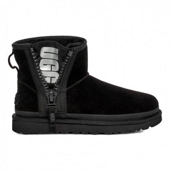 Женские мини угги на молнии Ugg Mini Zipper Tape Logo - Black