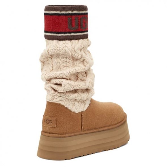 Женские вязаные угги на платформе Ugg Classic Sweater Letter Chestnut