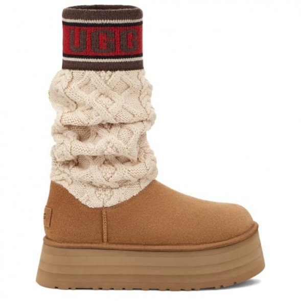 Женские вязаные угги на платформе Ugg Classic Sweater Letter Chestnut
