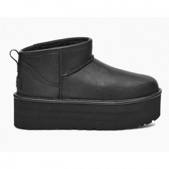 Ugg Ultra Mini Platform Boot - Black Leather - черный, 36, кожа