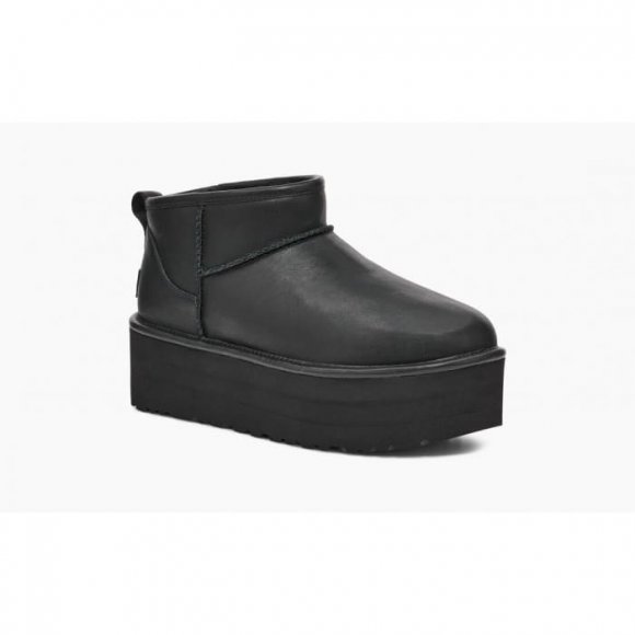 Ugg Ultra Mini Platform Boot - Black Leather - черный, 36, кожа