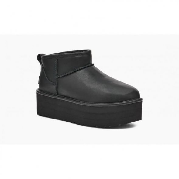 Ugg Ultra Mini Platform Boot - Black Leather - черный, 36, кожа