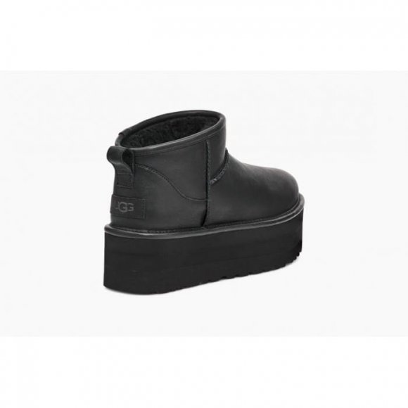 Ugg Ultra Mini Platform Boot - Black Leather - черный, 36, кожа
